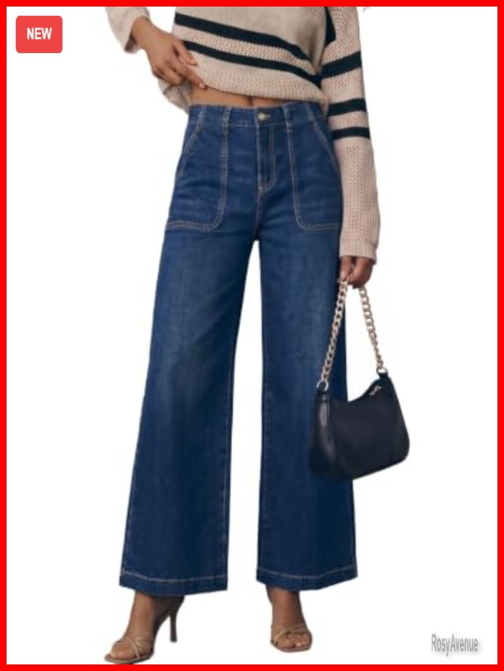 Wide Leg High Waisted Baggy Denim Jeans Stretch Cotton Blend Women's